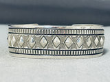 Signed Hand Tooled Diamond Pattern Native American Navajo Sterling Silver Bracelet-Nativo Arts