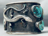 137 Grams Vintage Native American Navajo Turquoise Lizard Sterling Silver Bracelet-Nativo Arts