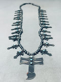 Federico Jimenez Vintage Sterling Silver Turquoise Cross Squahs Blossom Necklace-Nativo Arts