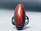 Long Domed Vintage Native American Navajo Red Jasper Sterling Silver Ring Old-Nativo Arts