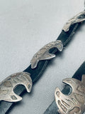 Hand Tooled Detailed Vintage Native American Navajo Sterling Silver Bear Concho Belt-Nativo Arts