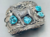 Heavy 150 Grams Vintage Native American Navajo Turquoise Coyote Sterling Silver Bracelet-Nativo Arts