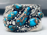 Chunky Morenci Turquoise Vintage Native American Navajo Sterling Silver Bracelet Cuff-Nativo Arts