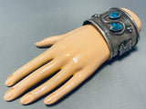 Heavy Snake And Eagle Vintage Native American Navajo Morenci Turquoise Sterling Silver Bracelet-Nativo Arts