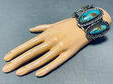 Opulent Vintage Native American Navajo #8 Turquoise Sterling Silver Bracelet-Nativo Arts