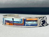 6.5 Inch Wrist Vintage Native American Navajo Turquoise Inlay Sterling Silver Bracelet-Nativo Arts