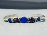 Captivating Vintage Native American Navajo Lapis & Garnet Sterling Silver Signed Bracelet-Nativo Arts