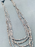 Superior Vintage Navajo Brown White Shell Heshi Sterling Silver Necklace-Nativo Arts