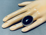 Superior Vintage Native American Navajo Black Onyx Sterling Silver Colossal Ring-Nativo Arts