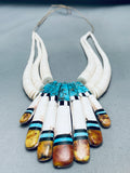 Huge Fabulous Vintage Santo Domingo Spiderweb Turquoise Inlay Shell Necklace-Nativo Arts
