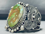 Statement High Grade Royston Turquoise Vintage Native American Navajo Sterling Silver Bracelet-Nativo Arts