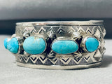 Signed Vintage Native American Navajo Old Kingman Turquoise Sterling Silver Bracelet-Nativo Arts