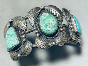 Milt Lasiloo Rare Vintage Native American Navajo Turquoise Sterling Silver Leaf Bracelet-Nativo Arts