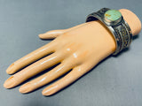 Heavy 89 Gram Native American Navajo Green Turquoise Sterling Silver Gold Bracelet-Nativo Arts