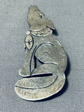 Signed Vintage Native American Navajo Sterling Silver Coyote Pin-Nativo Arts