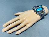 Leaves Of Glory! Vintage Native American Navajo Turquoise Sterling Silver Bracelet Old-Nativo Arts