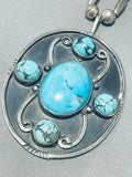 Massive Vintage Native American Navajo Turquoise Sterling Silver Necklace Old-Nativo Arts