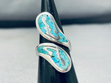 Timeless Native American Navajo Signed Turquoise Chip Inlay Sterling Silver Wrap Around Ring-Nativo Arts