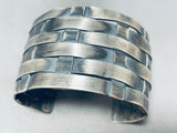 Fantastic Native American Navajo Sterling Silver Basket Weave Massive Bracelet-Nativo Arts