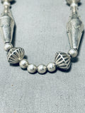 Carefully Hand Tooled Vintage Native American Navajo Sterling Silver Button Bead Necklace Old-Nativo Arts