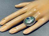 One Of Best Vintage Native American Green Turquoise Inlay Sterling Silver Ring-Nativo Arts