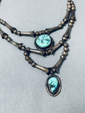 Early 1900s Vintage Native American Navajo Tiered Turquoise Sterling Silver Necklace