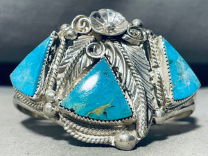 Bermuda Triangle Vintage Native American Navajo Turquoise Sterling Silver Bracelet-Nativo Arts