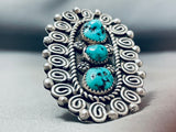 Towering Vintage Native American Navajo Swirl Sterling Silver Turquoise Ring-Nativo Arts