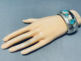 6.5 Inch Wrist Vintage Native American Navajo Turquoise Inlay Sterling Silver Bracelet Cuff-Nativo Arts