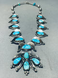 One Of The Best Vintage Native American Navajo Turquoise Sterling Silver Leaf Necklace Old-Nativo Arts