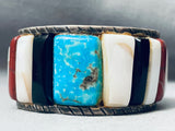 6.5 Inch Wrist Vintage Native American Navajo Turquoise Inlay Sterling Silver Bracelet-Nativo Arts