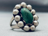 Rare Early Vintage Native American Navajo Green Turquoise Sterling Silver Ring Old-Nativo Arts