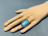 Sparkling Native American Navajo Blue Gem Turquoise Sterling Silver Ring-Nativo Arts