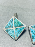One Of Best Vintage Native American Zuni Spiderweb Turquois Einlay Sterling Silver Cufflinks-Nativo Arts