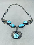 One Of Most Unique Ever Vintage Native American Navajo Turquoise Leaf Sterling Silver Necklace-Nativo Arts