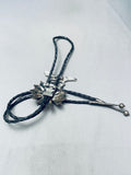 Most Unique Vintage Native American Zuni Turquoise Inlay Sterling Silver Bolo Tie-Nativo Arts