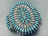 Superior Vintage Native American Navajo Signed Huge Turquoise Cluster Sterling Silver Bracelet-Nativo Arts