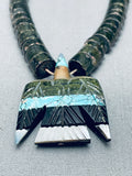 Hand Carved Bird Vintage Santo Domingo Turquoise Sterling Silver Necklace-Nativo Arts