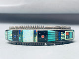 Rare 7 Inch Wrist Vintage Navajo Turquoise Inlay Sterling Silver Bracelet-Nativo Arts