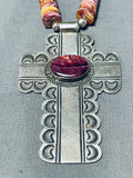 Carson Blackgoat Native American Navajo Purple Spiny Oyster Sterling Silver Cross Pendant-Nativo Arts