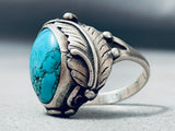 Spiderweb Turquoise Leaves Vintage Native American Navajo Sterling Silver Ring Old