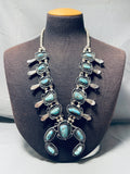 Gasp! Vintage Native American Navajo Bisbee Turquoise Sterling Silver Squash Blossom Necklace-Nativo Arts