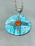 Native American Ambrosio Chavez Vintage Santo Domingo Turquoise Sterling Silver Necklace-Nativo Arts
