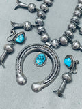 Design On Beads Vintage Native American Navajo Turquoise Sterling Silver Squash Blossom Necklace