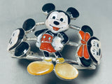 Native American Gasp! Zuni Mickey Mouse Huge Coral Sterling Silver Inlay Bracelet-Nativo Arts