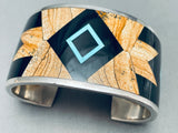 6.5 Inch Wrist Best Wood Inlay Vintage Native American Navajo Turquoise Sterling Silver Bracelet-Nativo Arts