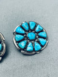 Turquoise Sun Vintage Native American Zuni Sterling Silver Earrings-Nativo Arts
