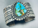 Signed Native American Navajo Carico Lake Turquoise Sterling Silver Bracelet-Nativo Arts