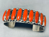 Important Long Coral Native American Navajo Sterling Silver Bracelet Cuff-Nativo Arts