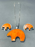 Family Of Bears Vintage Native American Navajo Spiny Oyster Sterling Silver Necklace Earrings-Nativo Arts